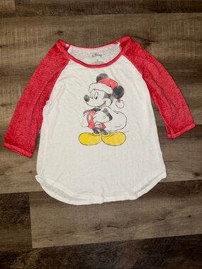 Disney Red & White Mickey Mouse Raglan Long Sleeve Tee